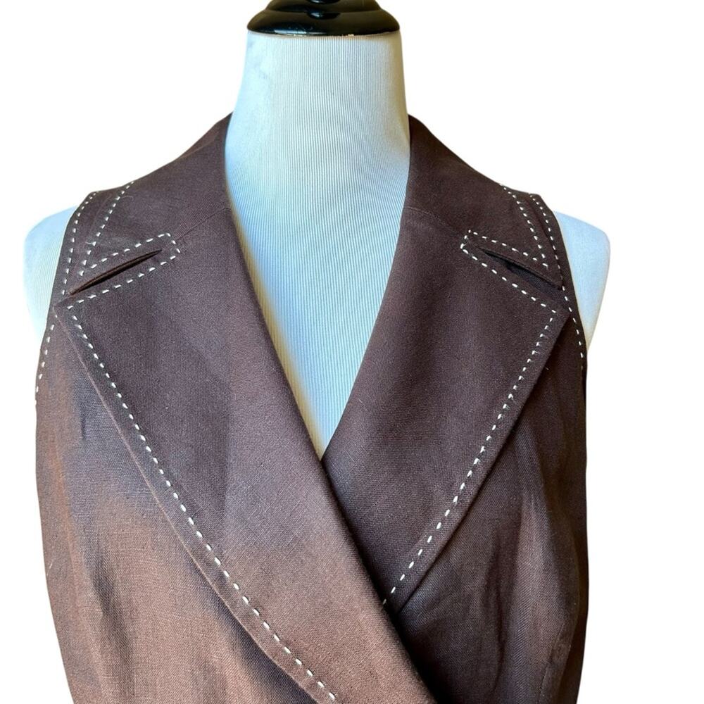 Talbots Chocolate Brown Linen-Blend Wrap Vest with Side Tie - Picture 2 of 9